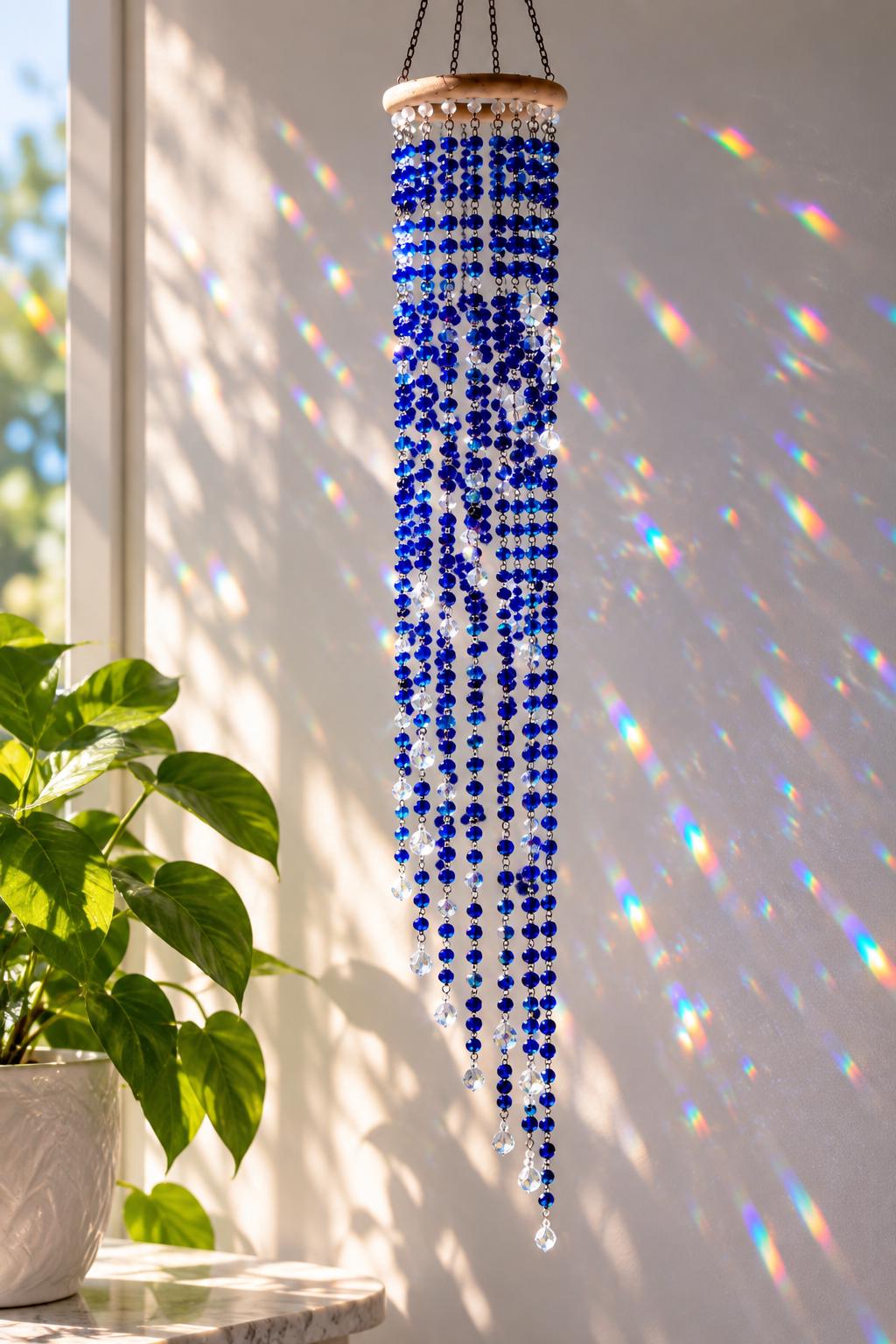 Blue Crystal Suncatcher Mobile – Cascading Rainbow Maker