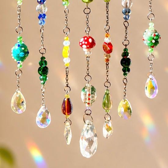 Frog & Mushroom Crystal Window Suncatcher