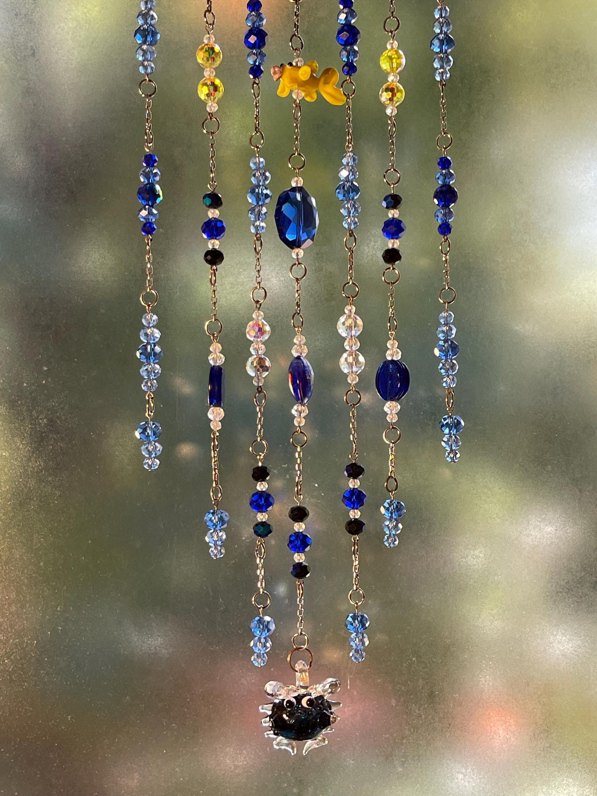 Blue Ocean Crystal Suncatcher with Driftwood, Fish & Crab