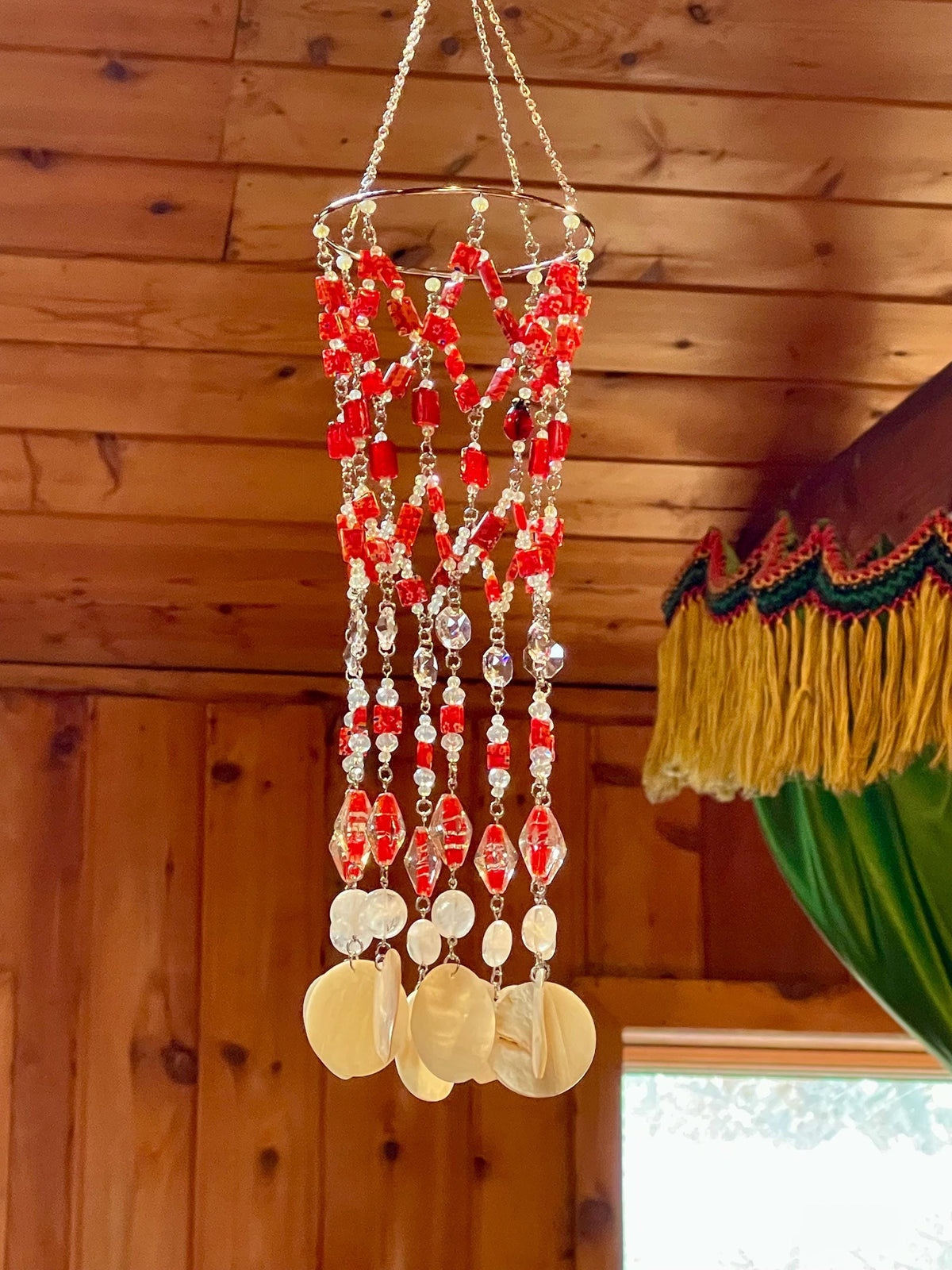 Red Crystal & Seashell Suncatcher with Clear Quartz