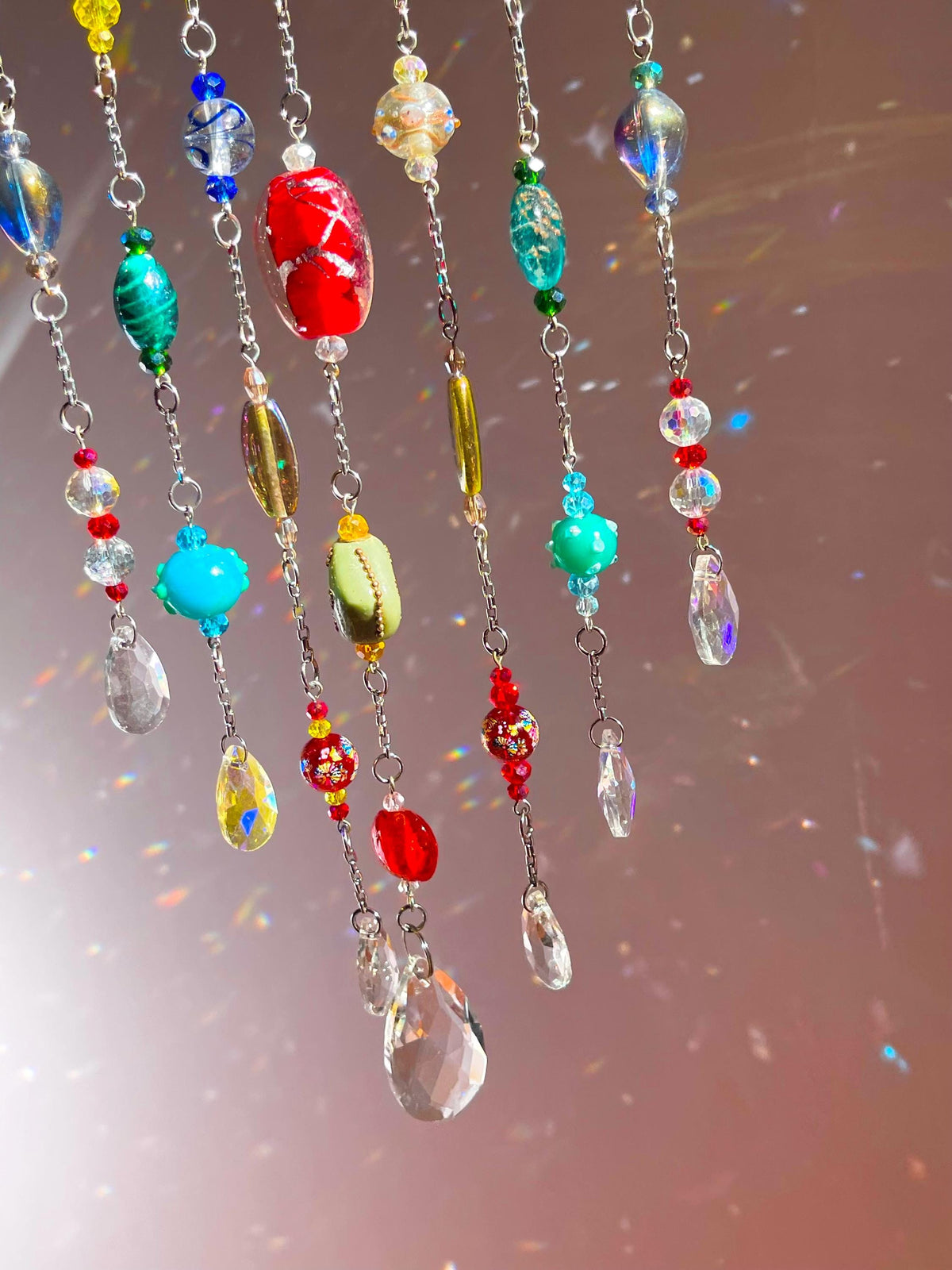 Colorful Driftwood Suncatcher with Crystal Drops