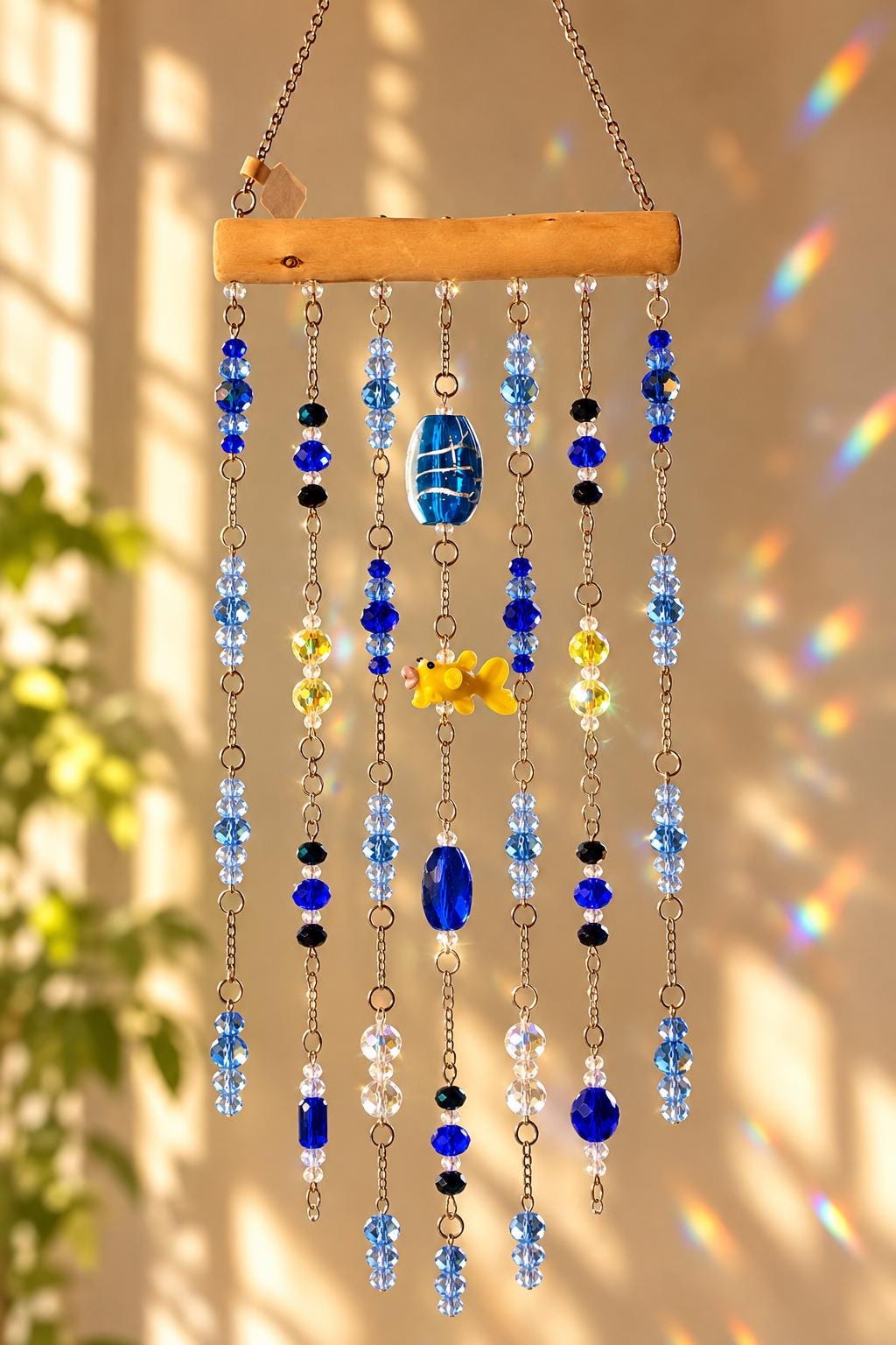 Blue Ocean Crystal Suncatcher with Driftwood, Fish & Crab