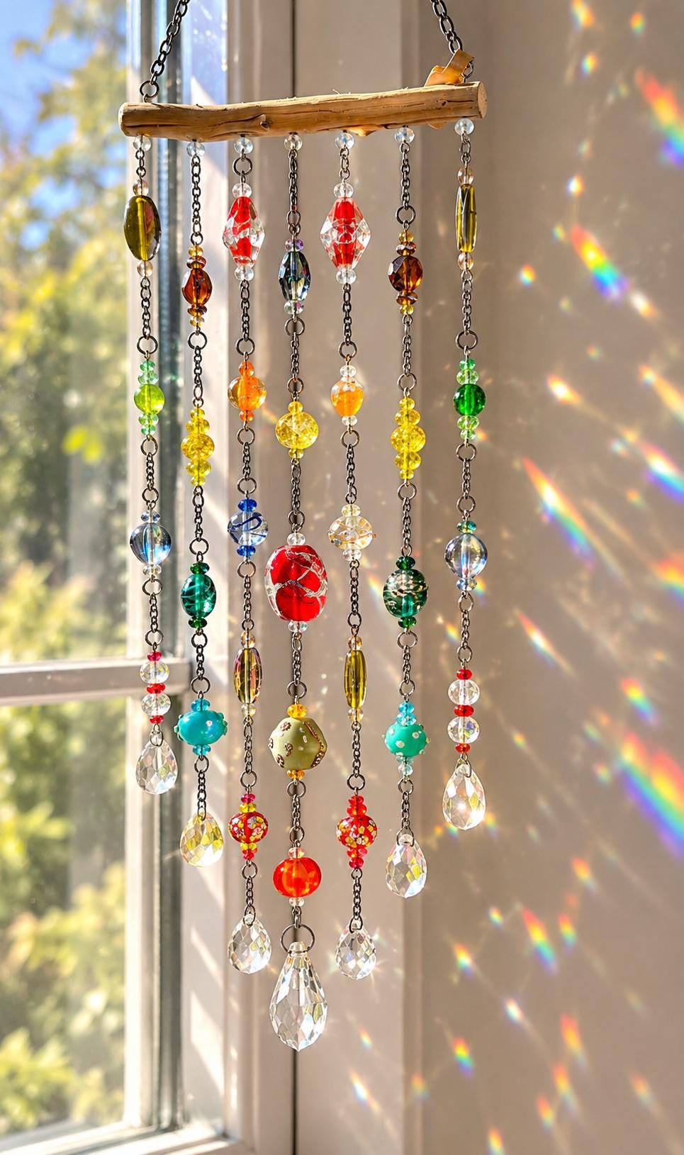 Colorful Driftwood Suncatcher with Crystal Drops