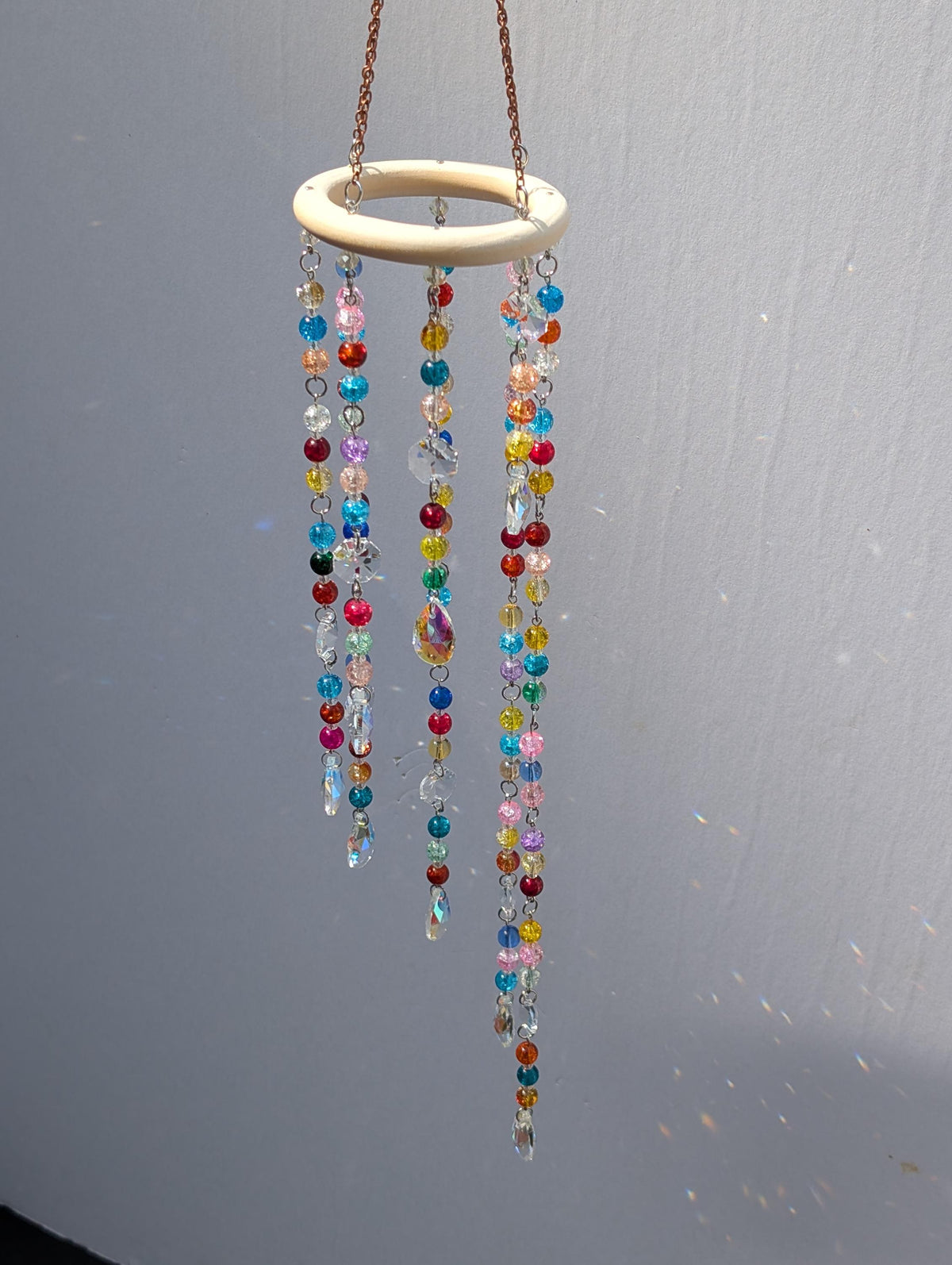 Colorful Crystal Suncatcher Mobile with Crackle Glass Beads