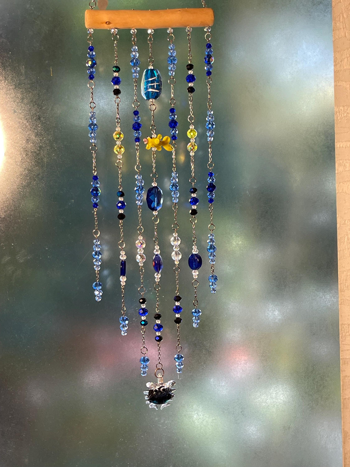 Blue Ocean Crystal Suncatcher with Driftwood, Fish & Crab