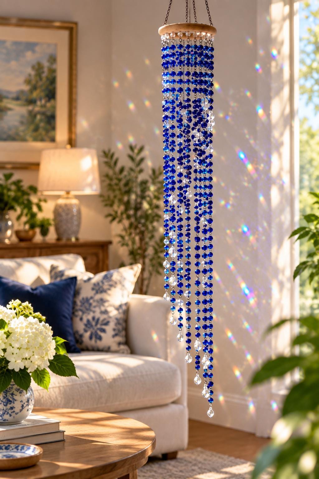 Blue Crystal Suncatcher Mobile – Cascading Rainbow Maker