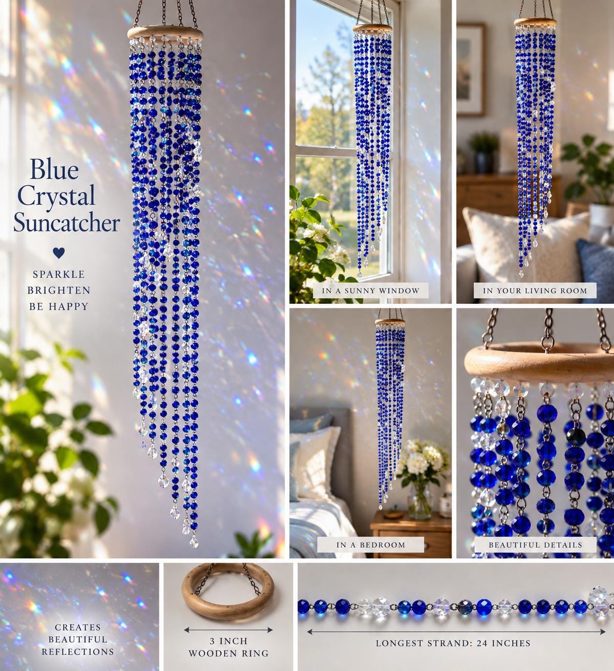 Blue Crystal Suncatcher Mobile – Cascading Rainbow Maker