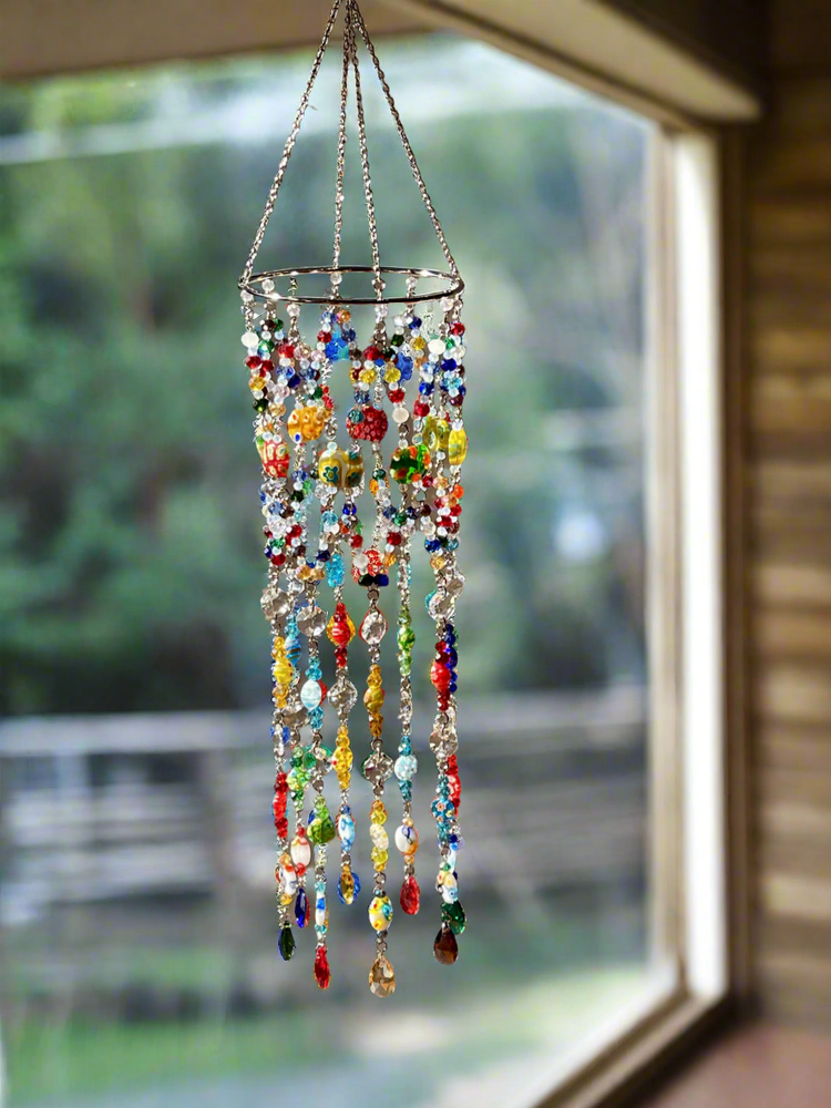 Handmade multi color crystal sun catcher mobile hanging in window - I and K Created
