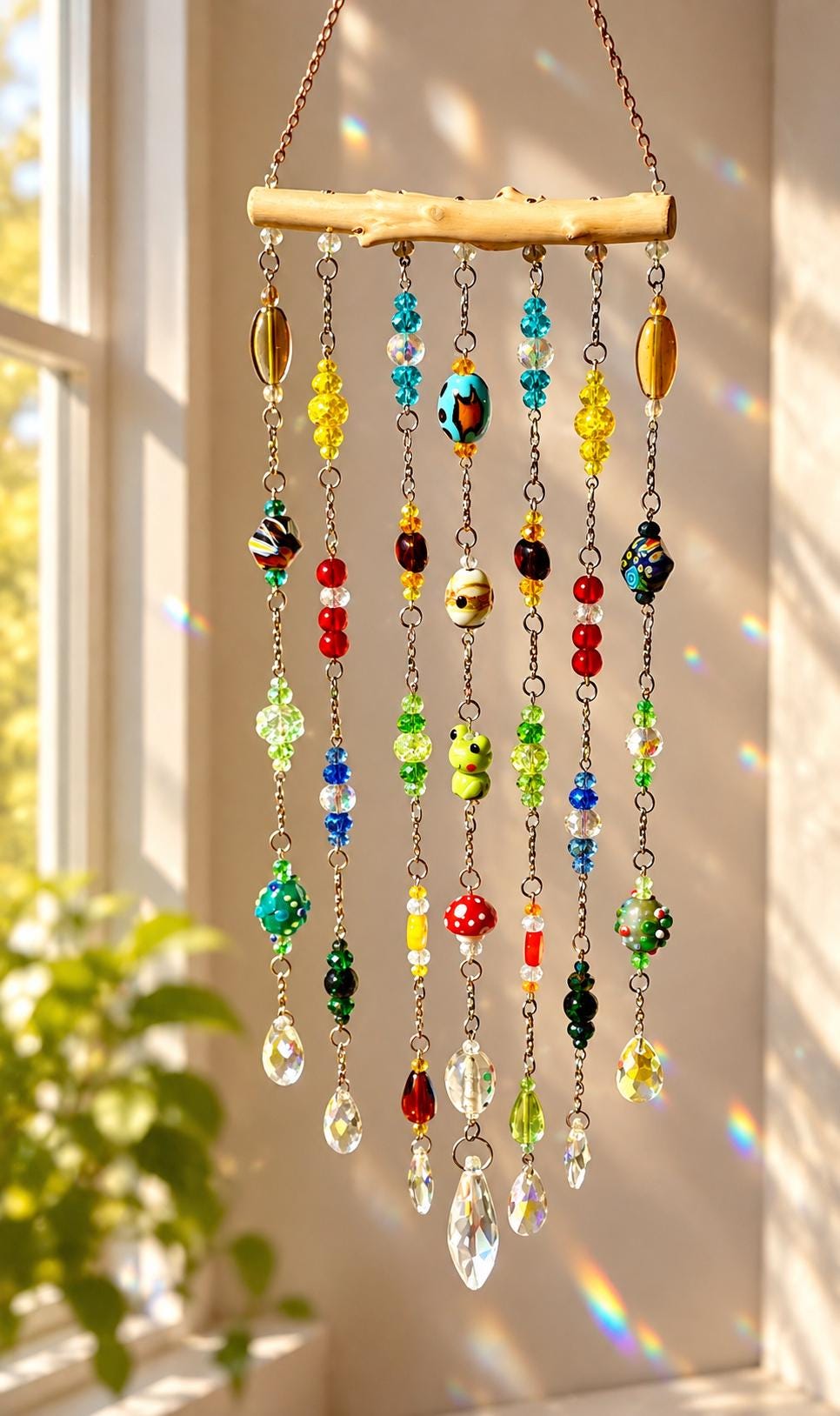 Frog & Mushroom Crystal Window Suncatcher