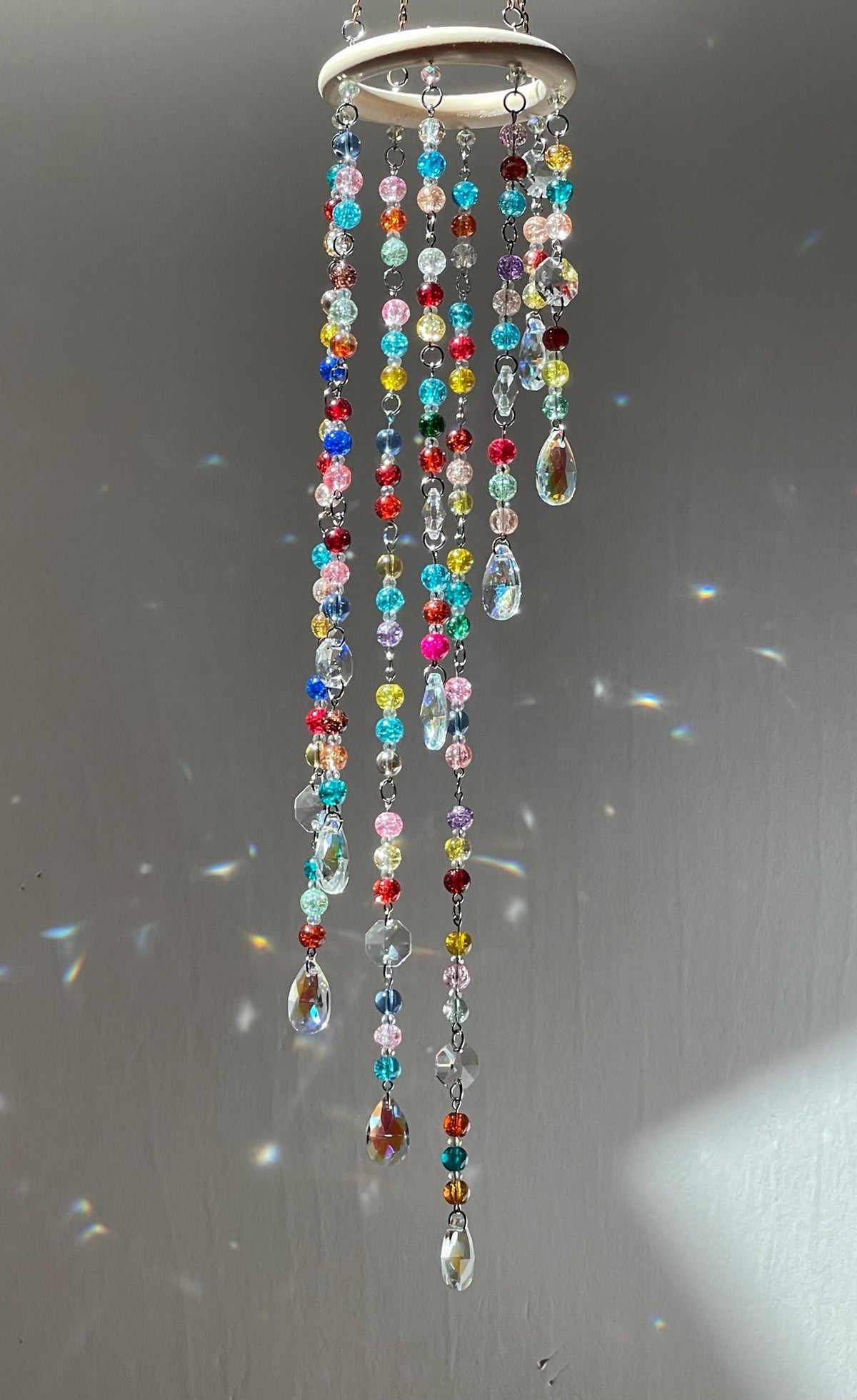 Colorful Crystal Suncatcher Mobile with Crackle Glass Beads