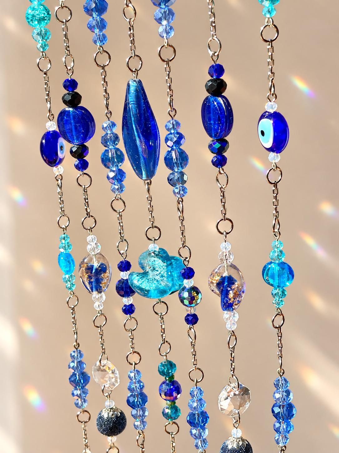 Blue & Turquoise Evil Eye Crystal Suncatcher