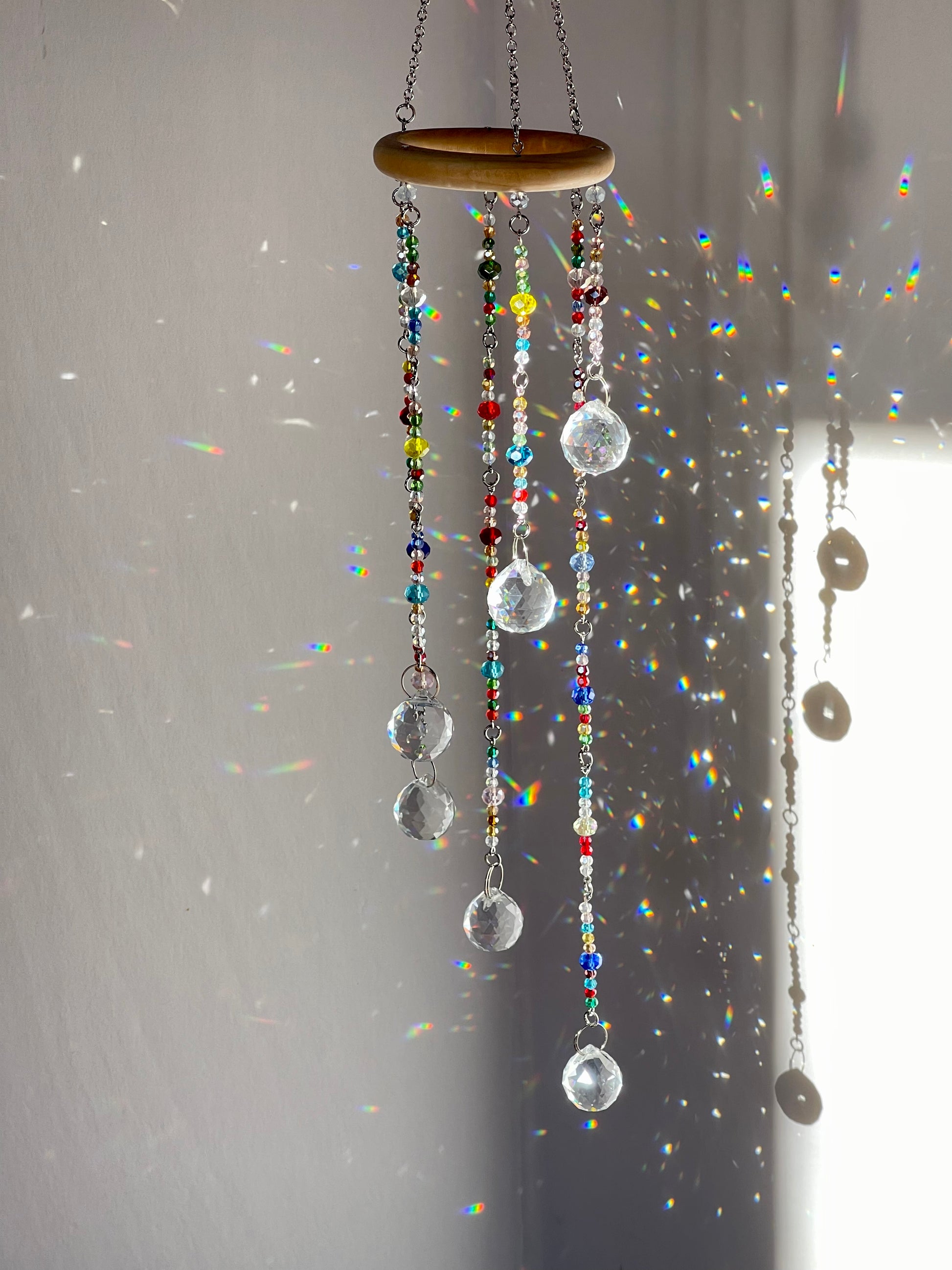 Crystal cascade sun catcher detail showing quality glass crystals and handmade craftsmanship