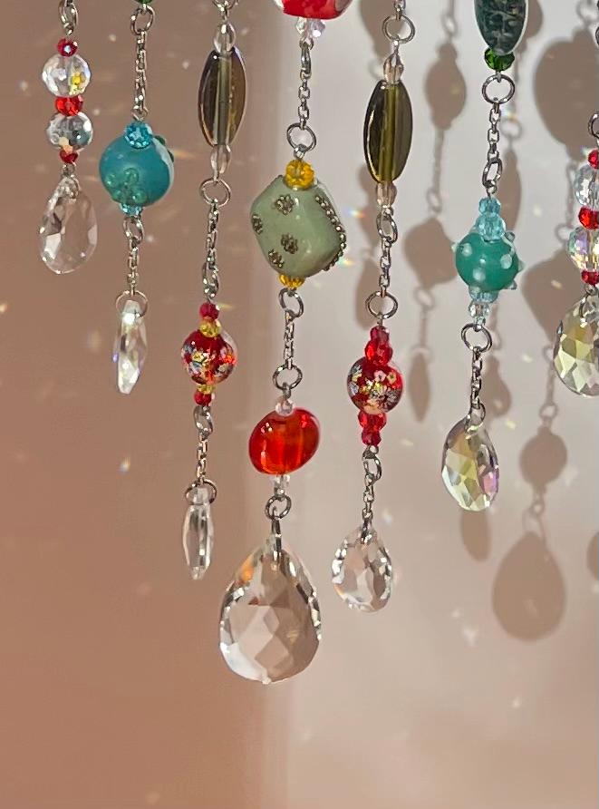 Colorful Driftwood Suncatcher with Crystal Drops