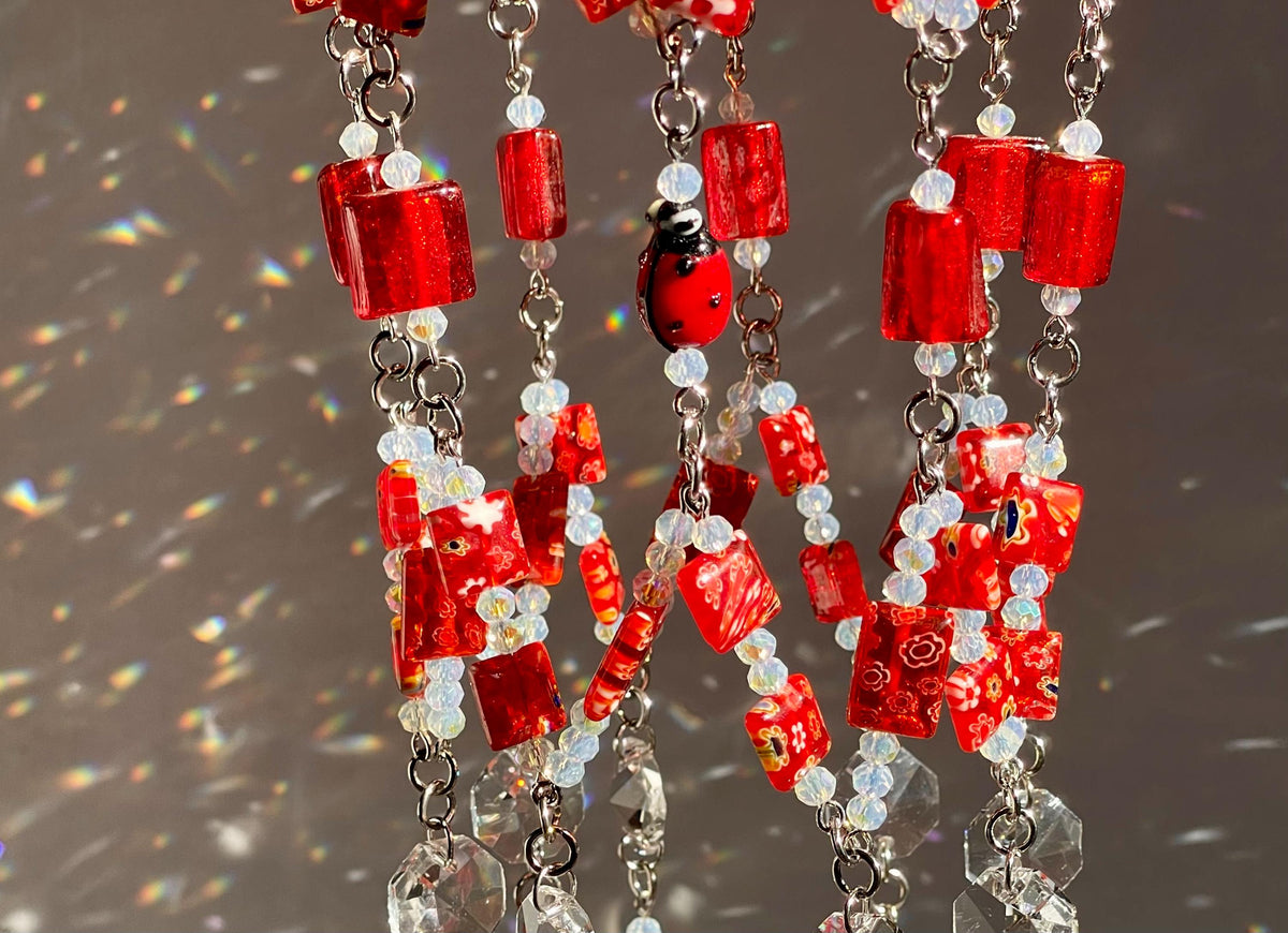Red Crystal & Seashell Suncatcher with Clear Quartz