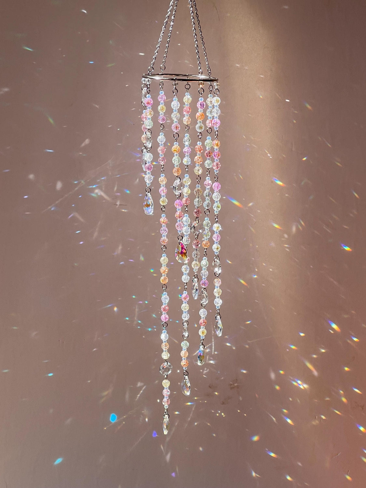 Pastel Crystal Suncatcher Mobile – Rainbow & Crackle Options