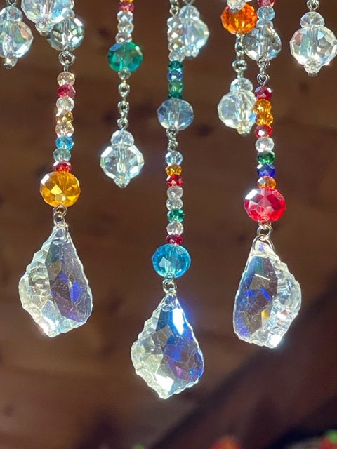 Mobile of Small Multi Colored Crystals and Rainbow Makers